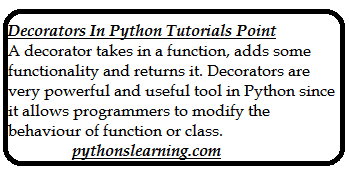 Decorators In Python Tutorials Point