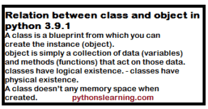 Relation between class and object in python 3.9.1 - pythonslearning