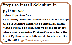 Steps to install Selenium in python 3.9