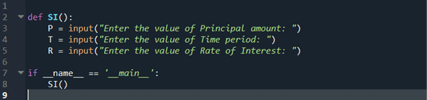 step 3 python program to calculate simple interest