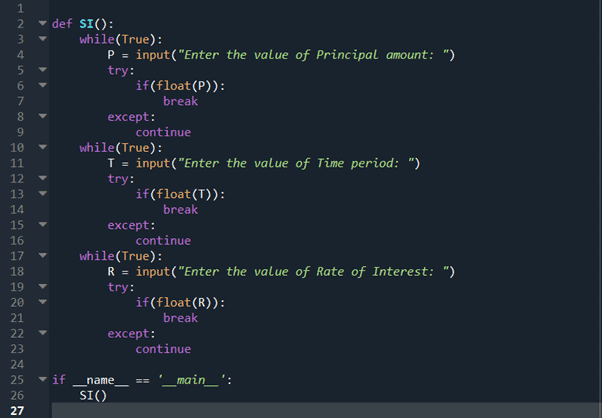 Step 9 python program to calculate simple interest