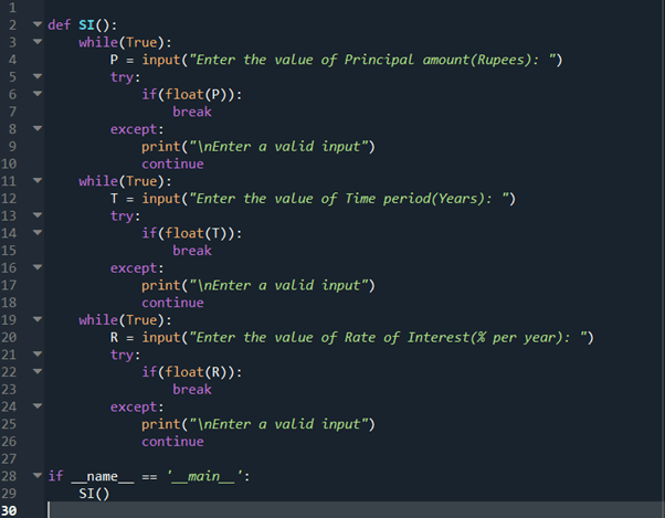 Step 10 python program to calculate simple interest