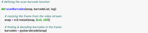 Defining function to scan barcodes