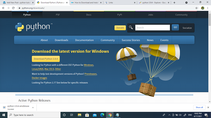 python official site and Download Python 3.9