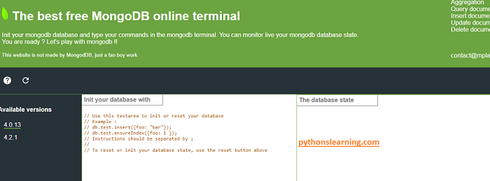 You are currently viewing which is free online compiler / terminal for mongodb