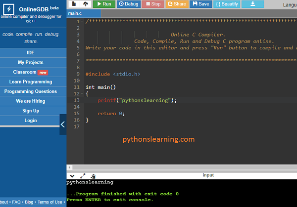 Which Is The Best And Free Online C Compiler Editor Pythonslearning